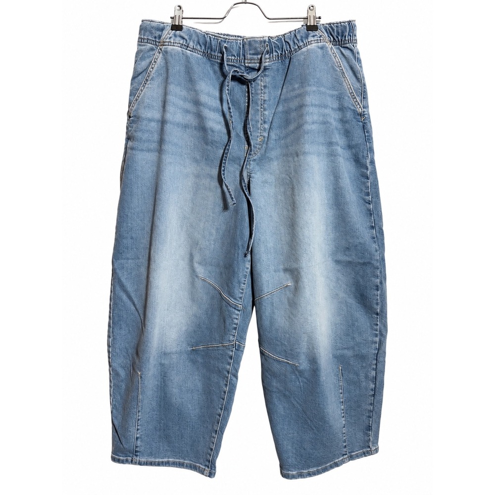 a.n.a High Rise Barrel Jeans Womens XL Light Wash Elastic Waist Drawstring Denim